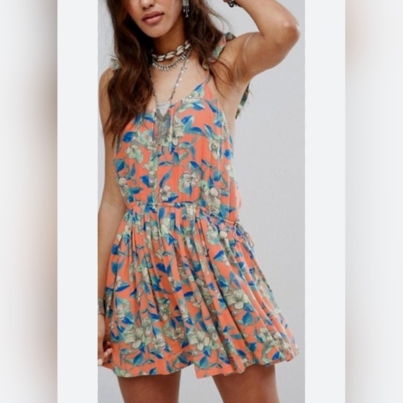 Free People OB574950 Orange Dear You Backless Mini Dress w/Pockets Sz Large - Picture 4 of 11